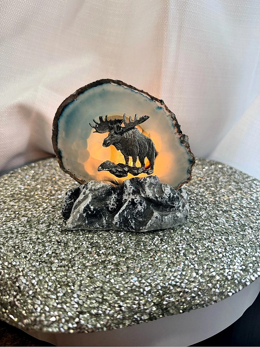Moose Agate Candle Holder Decor, Blue & Black